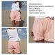 thumbnail image 5 of Pantalones cortos casuales para mujer con ribete de volantes, cintura elástica, bolsillos laterales de color puro, pantalones cortos holgados, color rosa XL, 5 of 6