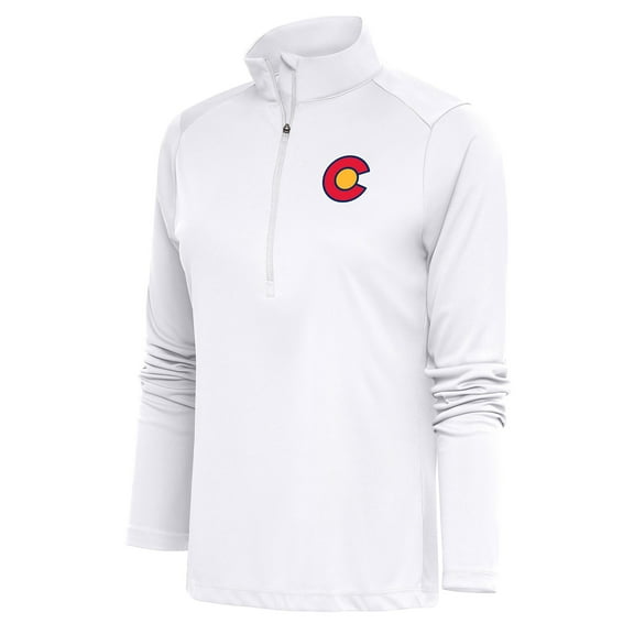 Women's Antigua White Colorado Avalanche Special Edition 2.0 Tribute Quarter-Zip Pullover Top