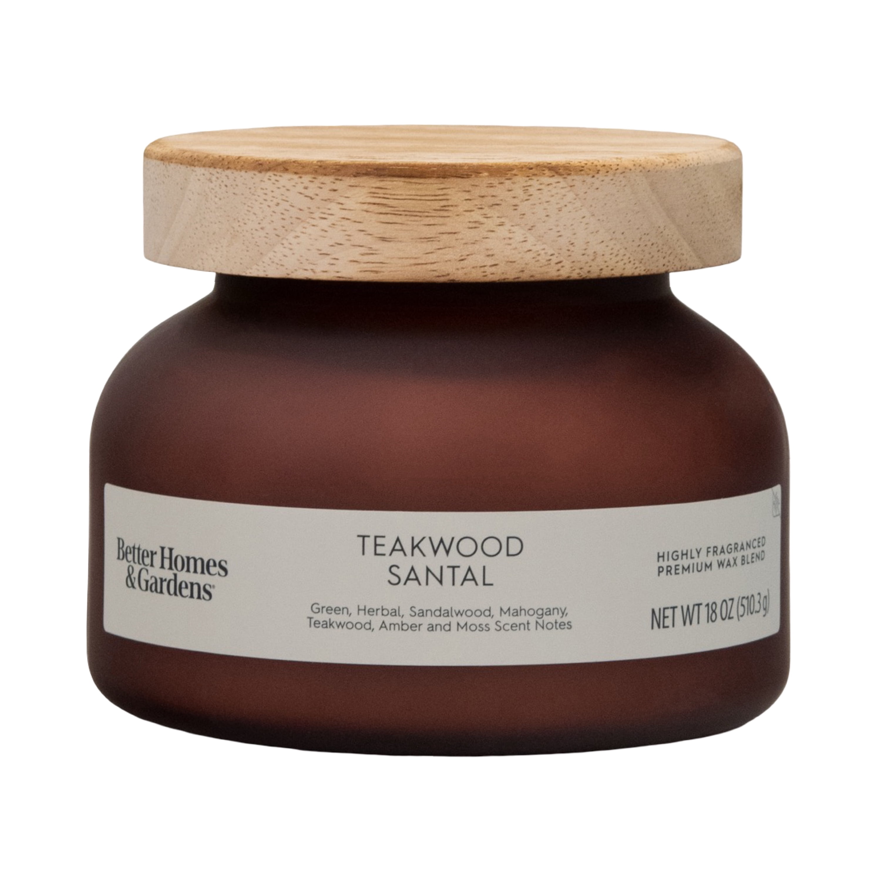 Better Homes & Gardens Teakwood Santal Scented 2-Wick Frosted Jar Candle, 18 oz