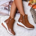 thumbnail image 3 of huanledash Women Round-toe Mid-Calf Wedge Sneakers Double Side Zipper Platform Ankle Boots, 3 of 7