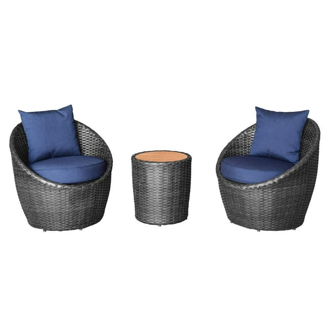 All-Space 3-Piece Barrel Shape Metal Patio Set with Storage Cover - Blue