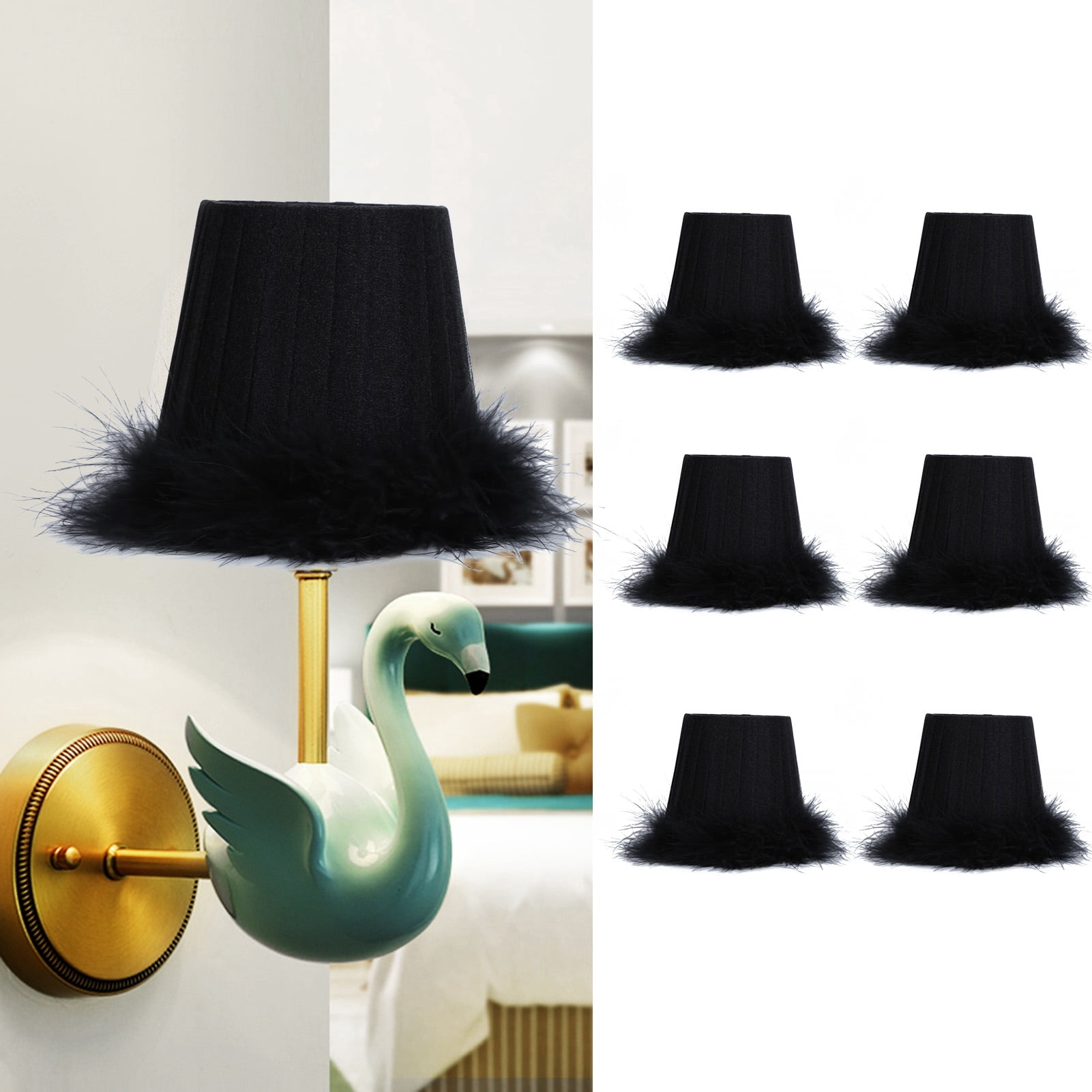 NFTIGB 6Pcs Cloth Pendant Lamp Shade with Feather Edge Purple Chandelier Lampshades Light Accessories (3.3 in / 8.5 cm to 4.7 in / 12 cm)