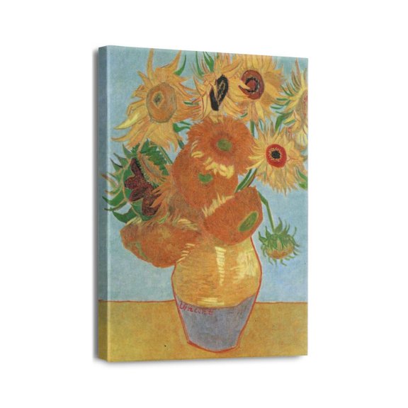 Vincent Van Gogh's Canvas Wall Art - Still Life Vase with Sunflower Classic Artwork Picture Print with Framed Famous Oil Painting Hang for Home Office Bedroom Living Room Wall Decor-12" X16"