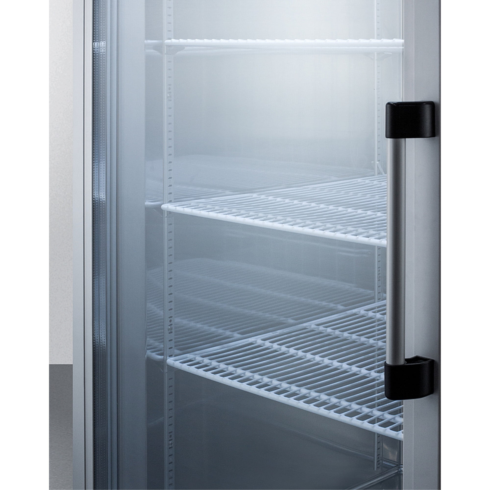 Commercially approved 23 cu.ft. glass door reach-in refrigerator, left hand door swing