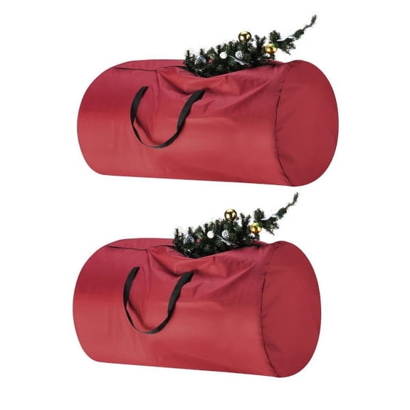 Christmas Tree Storage Bags- Set of 2- For 7.5-16 Ft Artificial Trees-Premium Canvas-Protect Holiday Decorations, Inflatables by Tiny Tim Totes (Red)