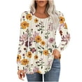 thumbnail image 2 of Black*Friday Deals Clearance GaThRRgYP Going Out Tops for Women,Summer Tops for Girls,Women's Loose Pleated Round Neck Fashion Print Long Sleeved Round Neck Top Multicolor M, 2 of 5