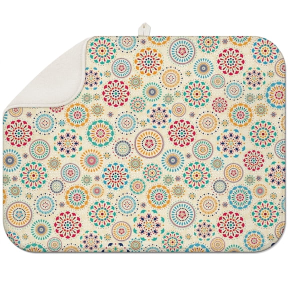 Boho floral drying mat 18x24 Inch made of durable microfiber, absorbs moisture quickly and keeps kitchen surfaces spotless