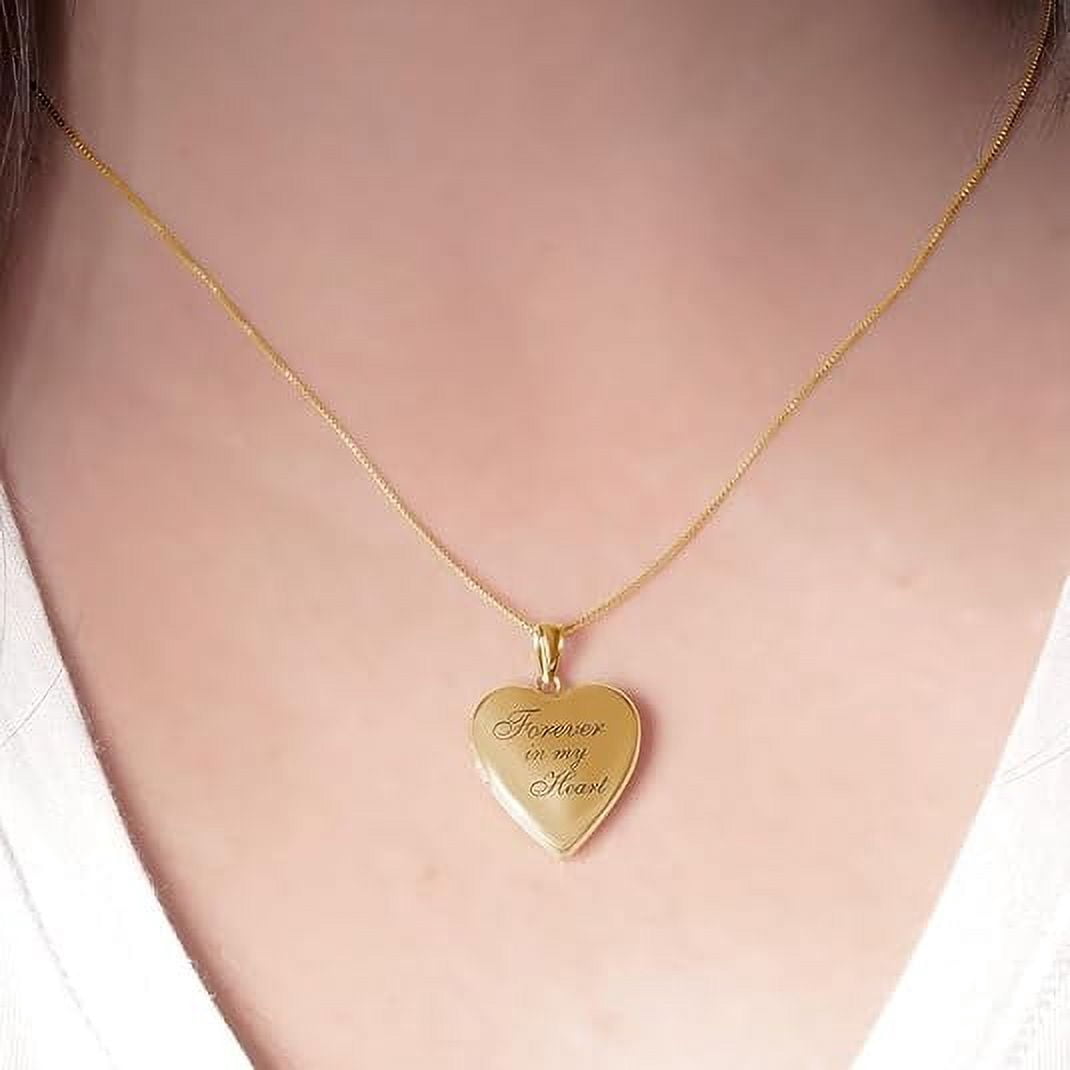 PicturesOnGold Forever In My Heart Locket Necklace for Women That Hold Pictures & Engraving in Personalized Jewelry Gifts for Men & Women Yellow Gold (Locket + 2 Photo + Engraving)