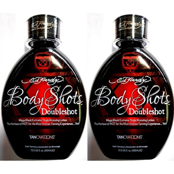 Lot of 2 Ed Hardy Body Shots DoubleShot Tanning Bed Lotion w/ Hot Tingle Bronzer
