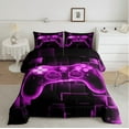 thumbnail image 2 of Gamer Comforter Set Queen,Gaming Bedding,Video Games Gamepad Bedding Comforter Sets Neon Glowing Square Geometric Grid Purple Bedroom Decor Duvet Insert, 2 of 5