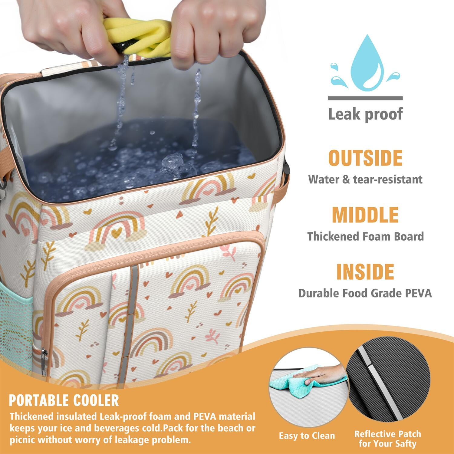 Rainbow Cartoon Cooler Backpack Insulated Waterproof Leak Proof Insulated Cooler Backpack Lightweight Lunch Picnic Camping Backpack Cooler for Men Women