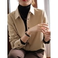 thumbnail image 2 of Brushed Chic Polo Collar Velvet Layered Base Shirt Top, Tan, Large, 2 of 5