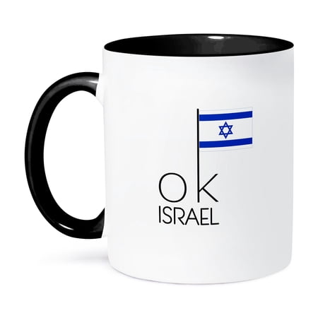 3dRose, Stylish text OK ISRAEL and an image of the Israeli flag, 15oz Two-Tone Black Mug