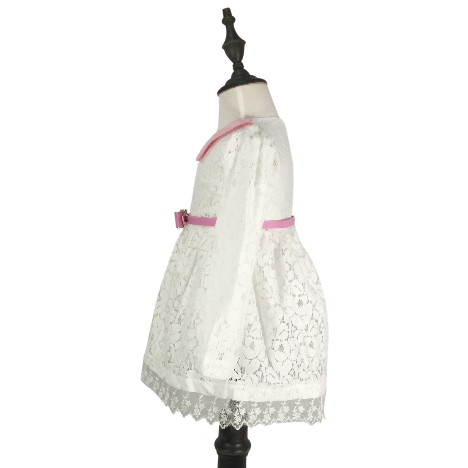 K-Cliffs Toddler/Little Girls Long Sleeve Lace Dress with Belt, White Size 130 Girls