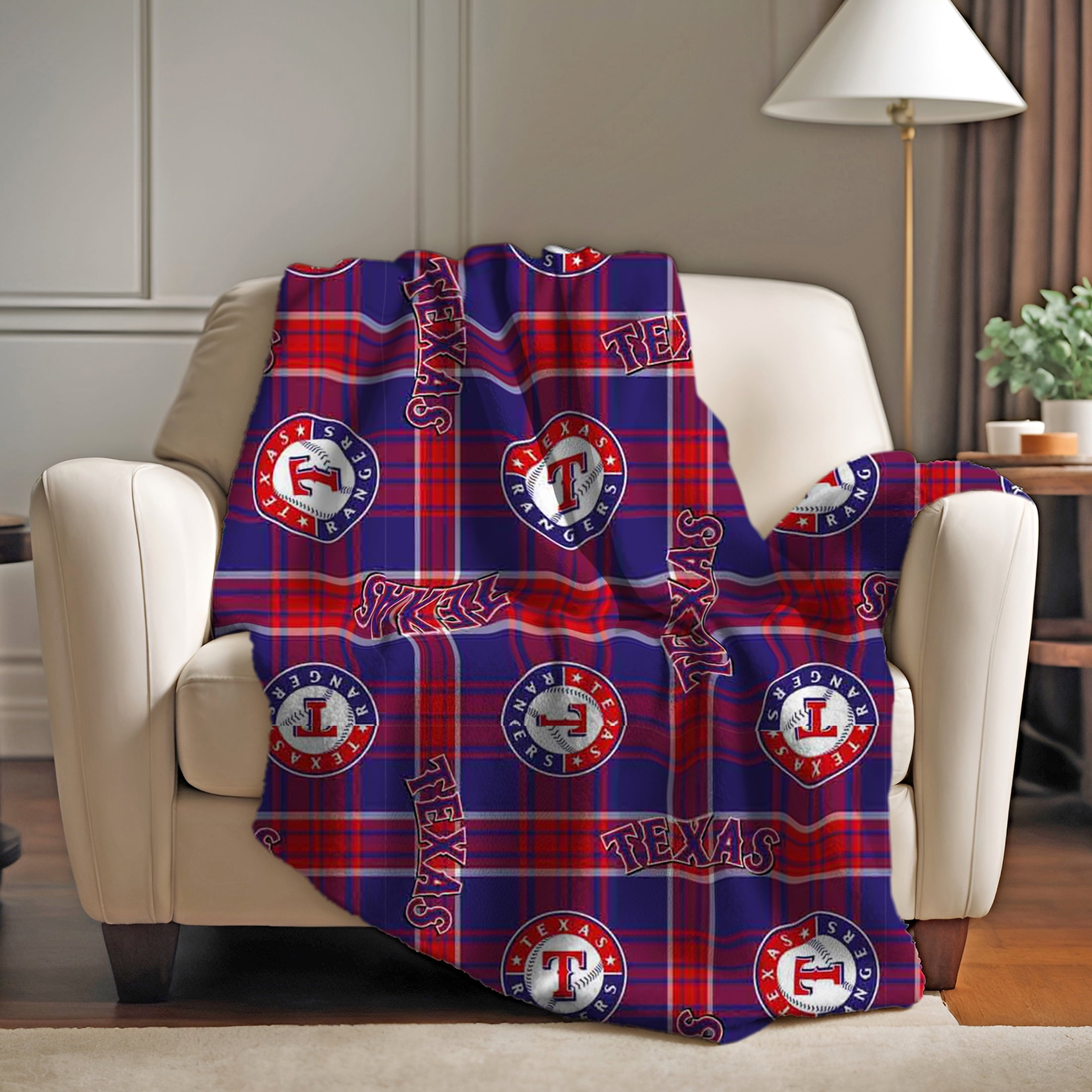 MLB Texas Rangers 100% Polyester Fleece Team Logo Fabric, 58" x 2 Yards, Pre-Cut, Blue & Red
