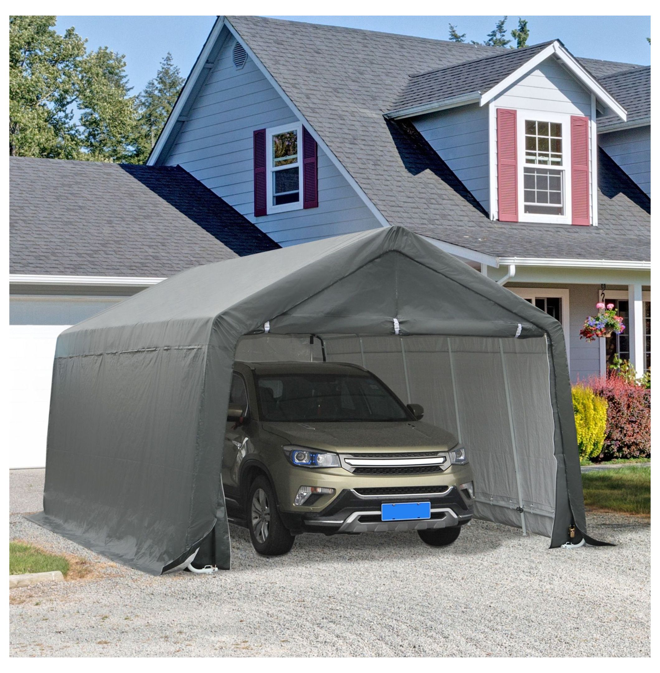 12x20 Carport Canopy - Heavy Duty Waterproof Shelter for Vehicles - Portable Car Cover with Steel Frame & UV Protection - Gray