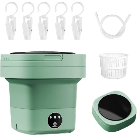 Portable Washing Machine,Foldable Mini Washing Machine,8Litre Large Capacity Mini Washer for Underwear,Suitable for Travel, RV, Camping, Home or Apartments Laundry Used (green)