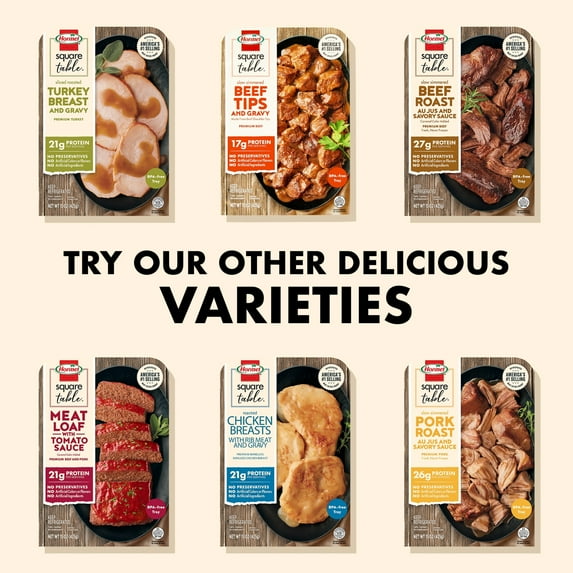 HORMEL SQUARE TABLE Slow Simmered Beef Roast Au Jus & Savory Sauce, Refrigerated, 15 oz Plastic Tray