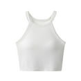 thumbnail image 4 of Womens Built In Bra Tank Top Summer Solid Color Round Neck Sleeveless Seamless Bandeau Stretchy Cami, 4 of 6