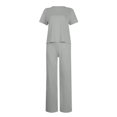 thumbnail image 4 of Cuhas.CA Ensembles pour Femmes 2 Pcs Tenues Femmes Mode Couleur Unie Col Ras du Cou Manches Courtes Haut Pantalon à Jambe Grand Ensemble Survêtement pour Femmes, P, 4 of 6