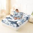 thumbnail image 4 of Manfei Ocean Shark Twin Sheets, Kawaii Sealife Lover Bedding, Navy Blue, 3-Piece, 1 Flat Sheet, 1 Fitted Sheet and 1 Pillowcase, 4 of 6