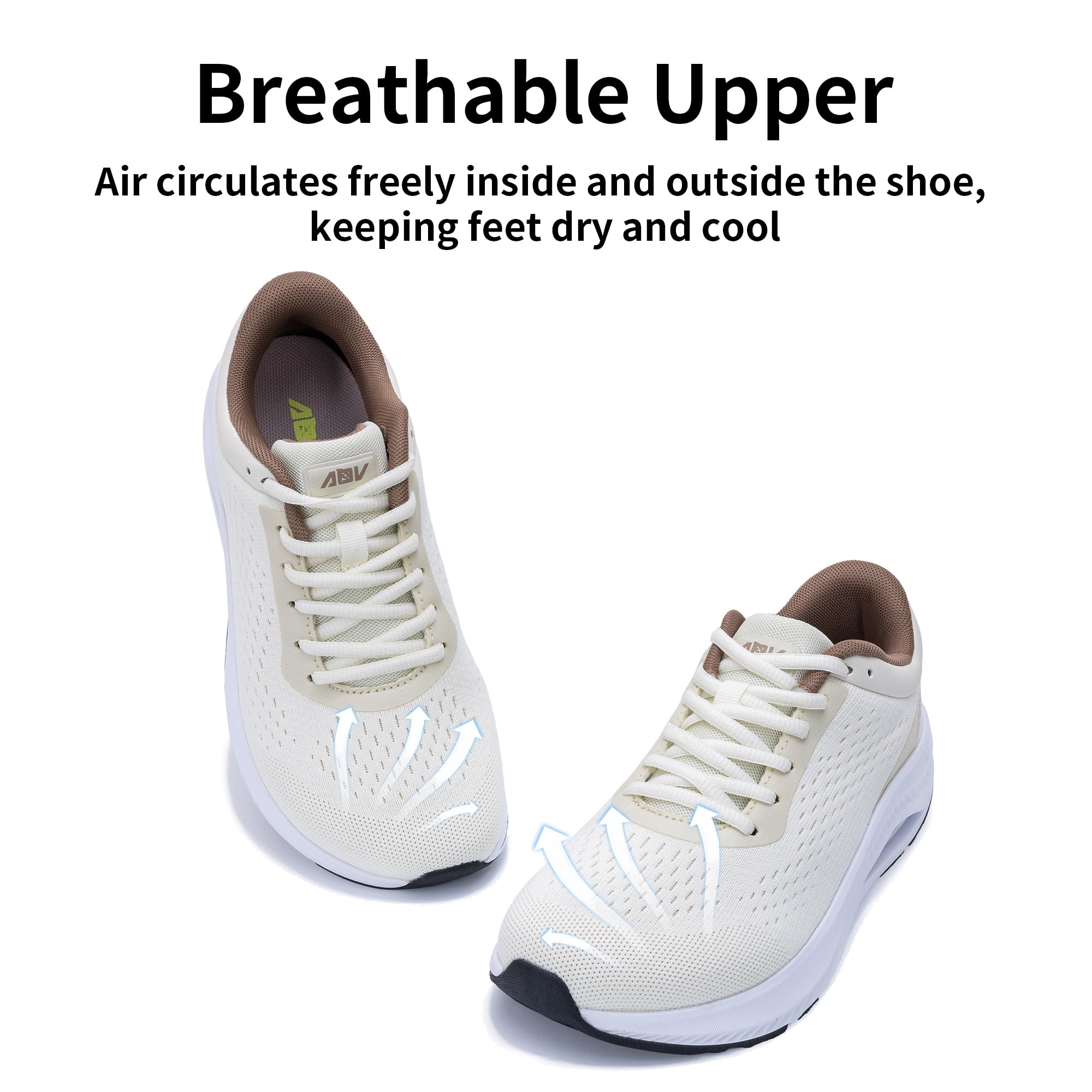 AOV Wide Toe Box Shoes Women Arch Support Walking Shoes for Plantar Fasciitis Orthotic Air Tennis Sneakers Beige Size 7.5