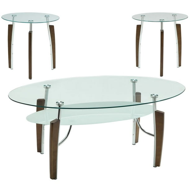 Kingfisher Lane 3 Piece Glass Top Coffee Table Set In Cappuccino Walmart Com Walmart Com
