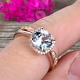 thumbnail image 2 of 10k Rose Gold Anniversary Gift Art Deco 2.05 Carat 7mm Cushion Cut Aquamarine Wedding Engagement Ring With Matching Band Bridal Set, 2 of 5