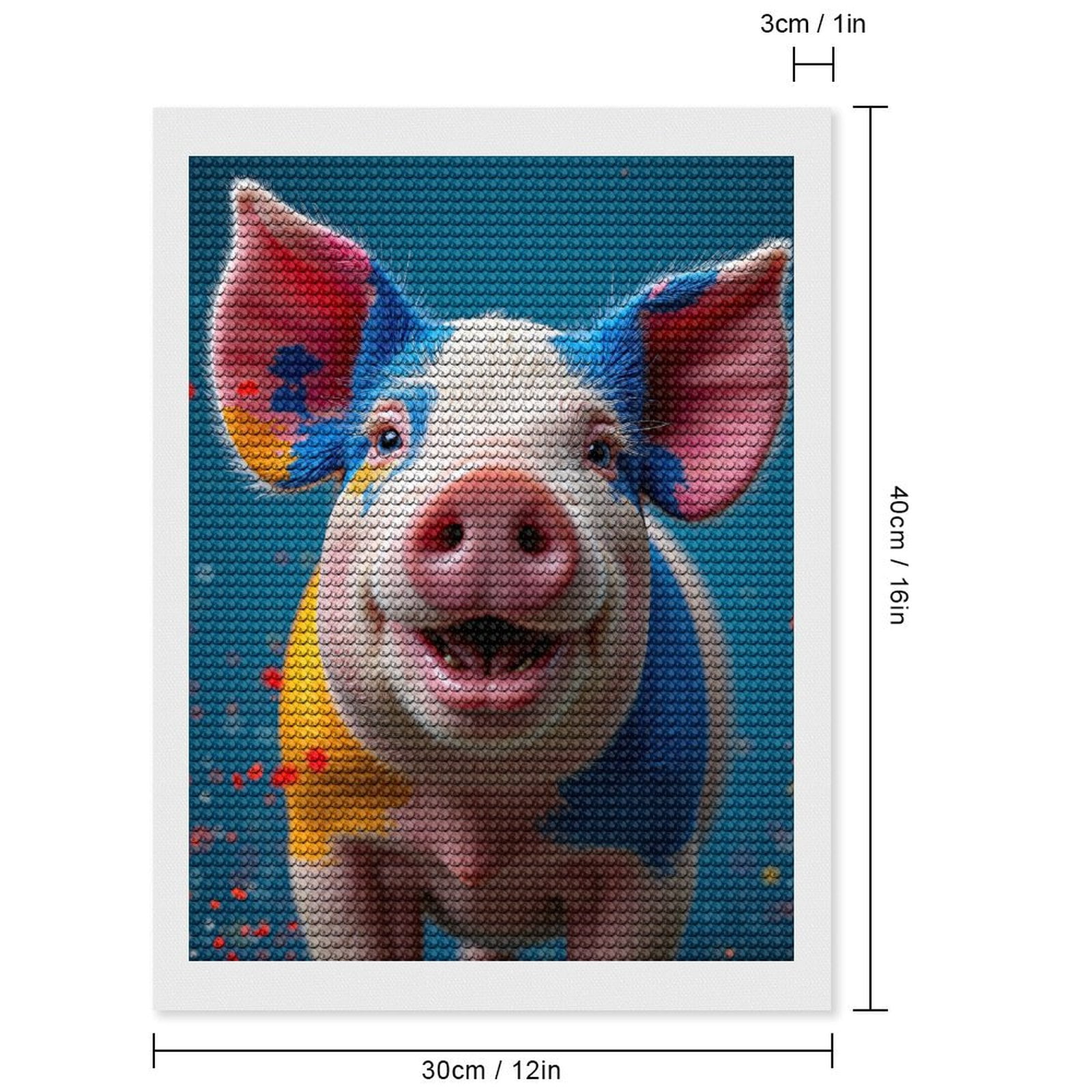 Diamond Art Kits for Adults, Colorful Pig Smiling Background Confetti 5D Diamond Painting Kits for Adults Beginners, DIY Full Drill Diamond Painting, Gem Art and Crafts 12x16