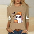 thumbnail image 2 of yardsong Halloween Shirts for Women Funny Pumpkin Gnome Print 3/4 Length Sleeve Graphic Tees Plus Size Casual Loose Crewneck Tunic Tops Khaki,XL, 2 of 4