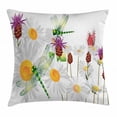 thumbnail image 1 of Dragonfly Throw Pillow Cushion Cover, Daisy Flower Field with Chamomile and Butterflies Grassland Nature Design, Decorative Square Accent Pillow Case, 24 X 24 Inches, Fern Green White, by Ambesonne, 1 of 2