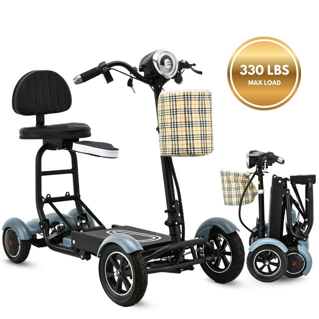 Electric Power Mobility Scooter - Double Riding 4 Wheel Powered Wheelchair for Seniors, Elderly & Adult - LED Lights & Front Basket Included - Matte Sky Blue