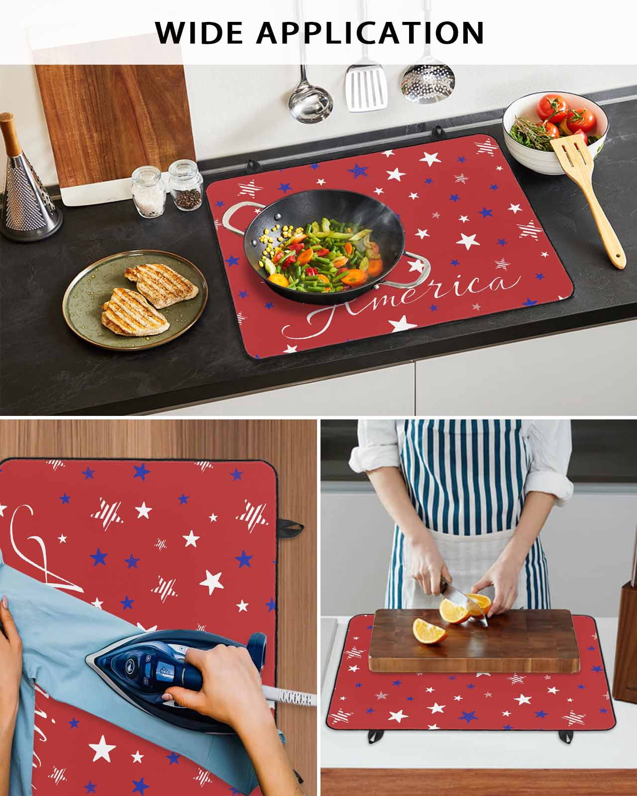 nqOlkjepod Large Induction Cooktop Protector Mat 31"x24", 4th of July Stove Top Covers for Electric Stove, Red Independence Day White Blue Star Stove Burner Cover Mats, Glass Top Stove Cover