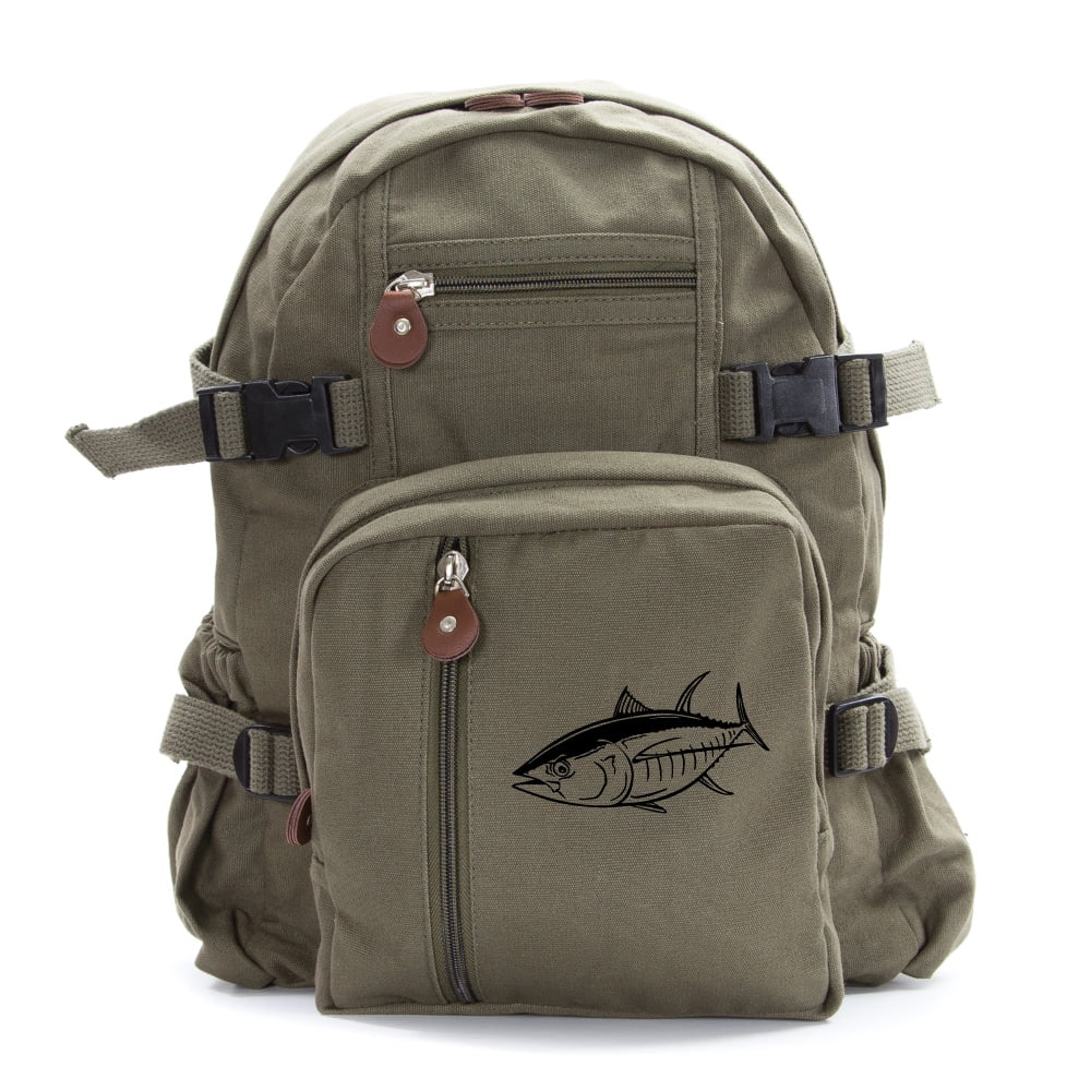 Big Tuna Fish Vintage Canvas Rucksack Backpack with Leather Straps 