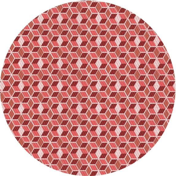 Ahgly Company Machine Washable Indoor Round Transitional Light Coral Pink Area Rugs, 6' Round