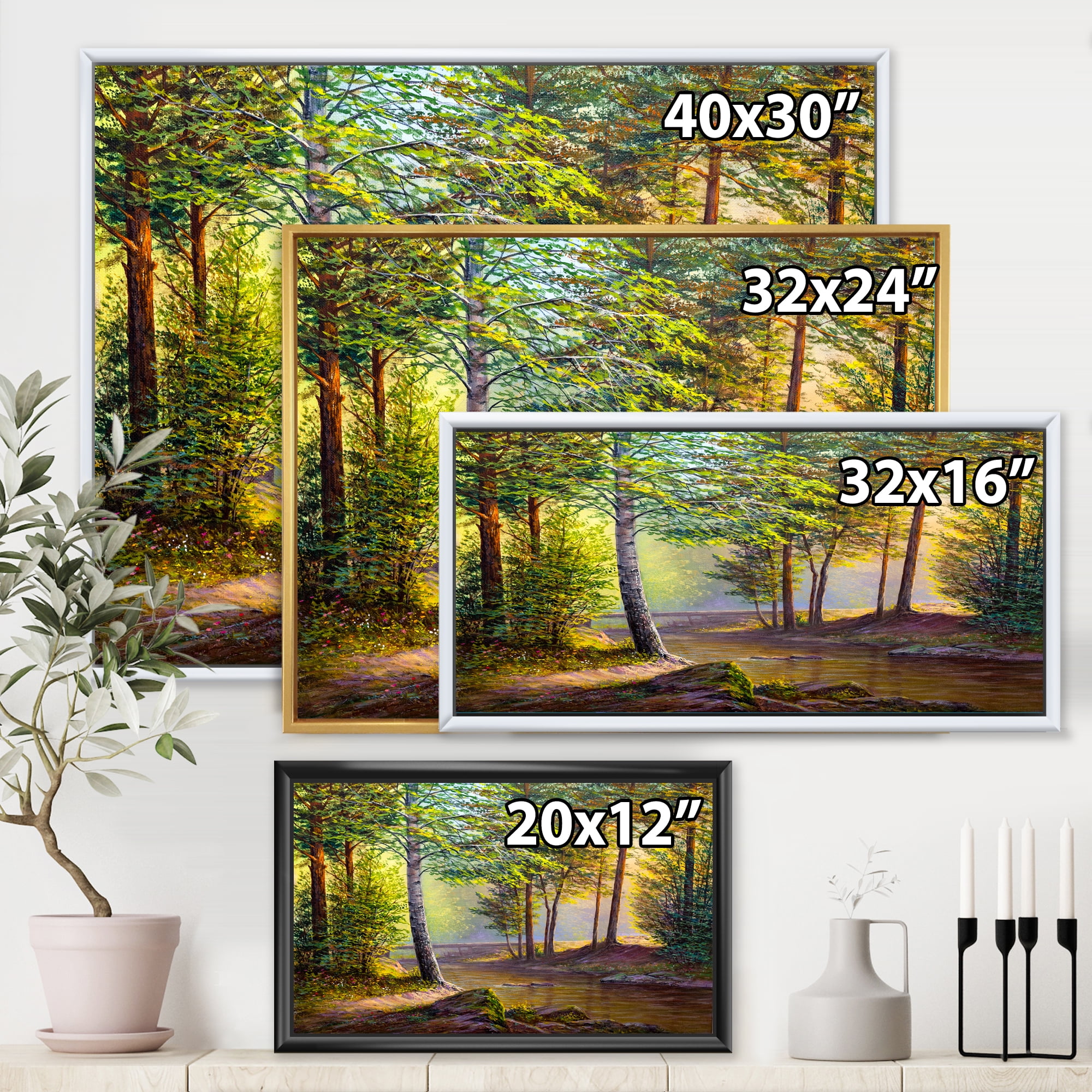 Designart 'Sunrise Glow Through The Awakening Fir Forest' Traditional Framed Canvas Wall Art Print