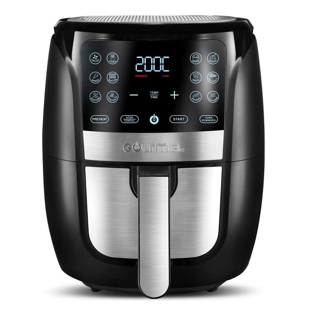 Freidora digital GOURMIA de aire caliente 5.7 lts, cocina sin aceite y saludable. Acero inoxidable