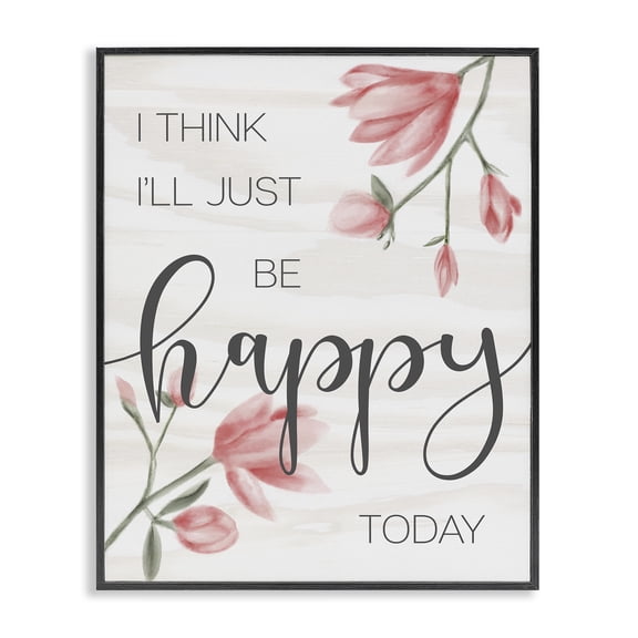 Stupell Industries Farmhouse Floral Just Be Happy Inspirational Black Framed Giclee Art, 11 x 14, by Lil' Rue
