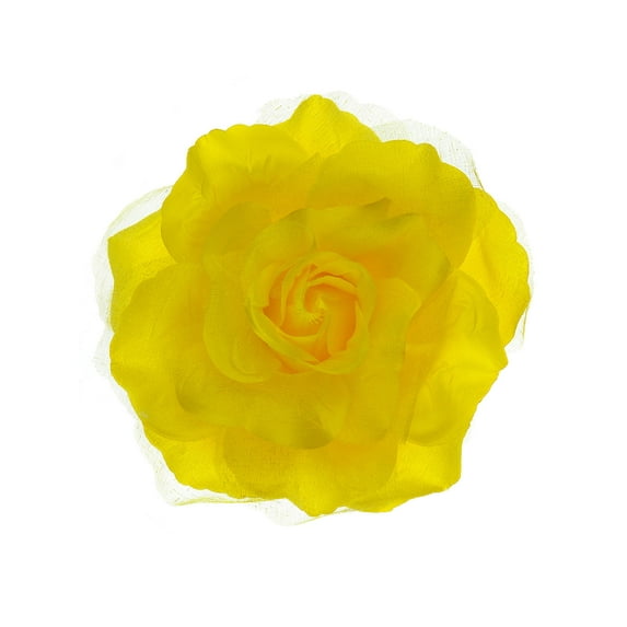 Women's Multifunction Rose Flower Sheer Petal Brooch Pin Hair Tie Clip, Yellow