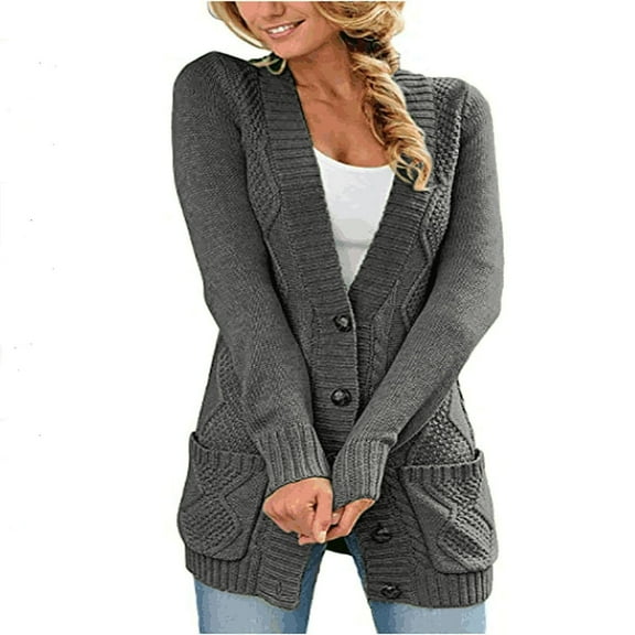 Uootdi Cardigan Gift Sweaters for Women Open Front Button Chunky Knit Sweaters Fall Winter Lightweight Soft Knit Outwear Coats