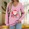thumbnail image 6 of asdoklhq Womens Fall Tops Women's Fashionable and Casual Loose Christmas V-neck Long Sleeved T-shirt Top Pink XL, 6 of 6