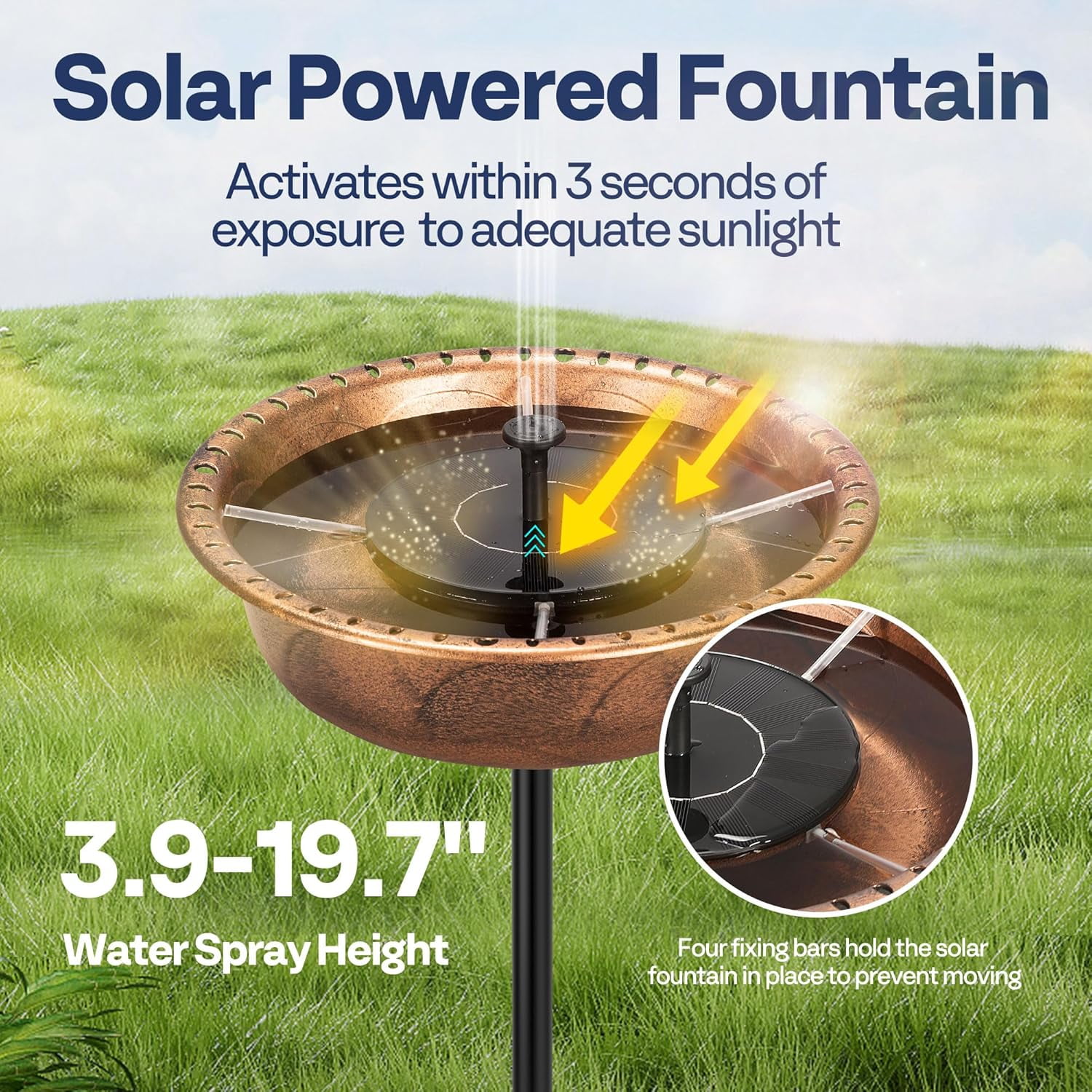SPECSTAR Round Bird Bath and Solar Powered Round Pond Fountain Combo Set, Bronze