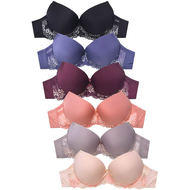 PACK OF 6 Full Coverage Lace Accent Push Up Bras