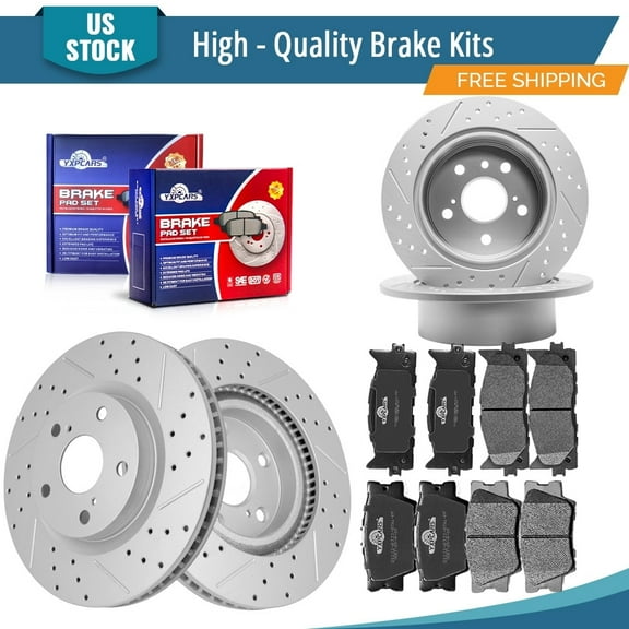 YXPCARS 12PCS Brake Kits, Front and Rear Drilled & Slotted Brake Rotors   Ceramic Brake Pads Kit for Lexus ES350 Toyota Avalon Camry (980467 31434 1293 1212)