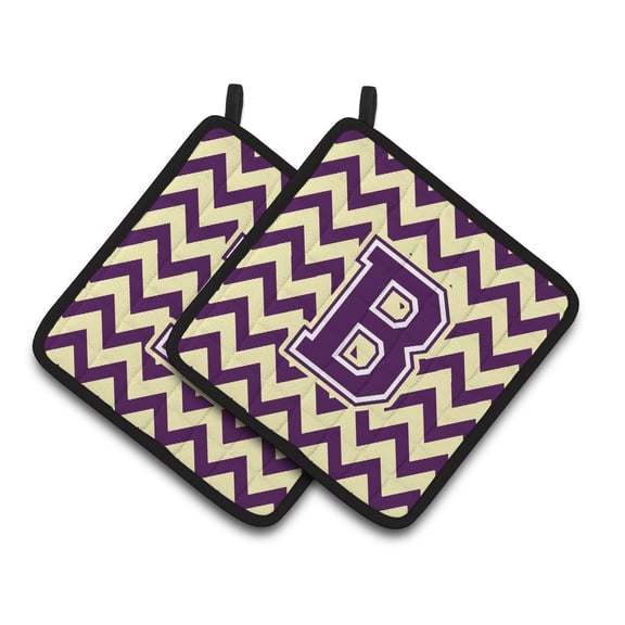 Carolines Treasures CJ1058-BPTHD Letter B Chevron Purple and Gold Pair of Pot Holders, 7.5HX7.5W, multicolor