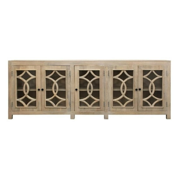 Bayside Canal Solid Wood Sideboard with 5 Glass Doors in White Wash