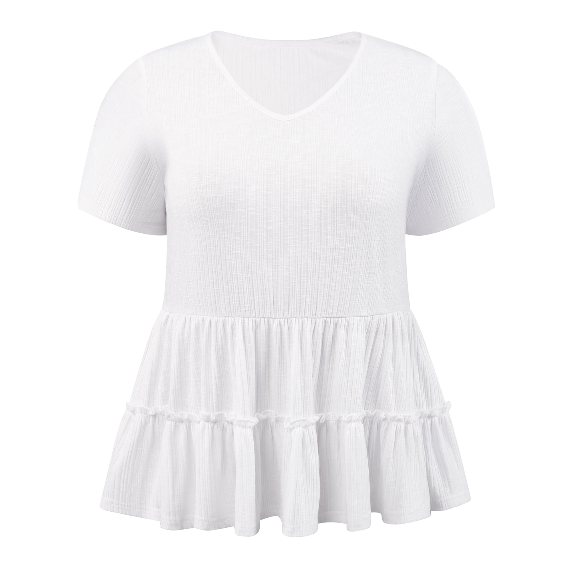 DARING DIVA Women's Plus Babydoll Tops V Neck Casual Loose Fit Blouses 3X White