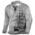 thumbnail image 1 of Blusas y camisas de manga larga con cuello redondo para hombre, blusa informal de moda con cuello vuelto, manga larga y botones estampados, blusa para hombre, 1 of 2