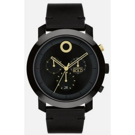 MOVADO BOLD 3601069 TREND CHRONOGRAPH BLACK DIAL BLACK LEATHER STRAP MENS WATCH