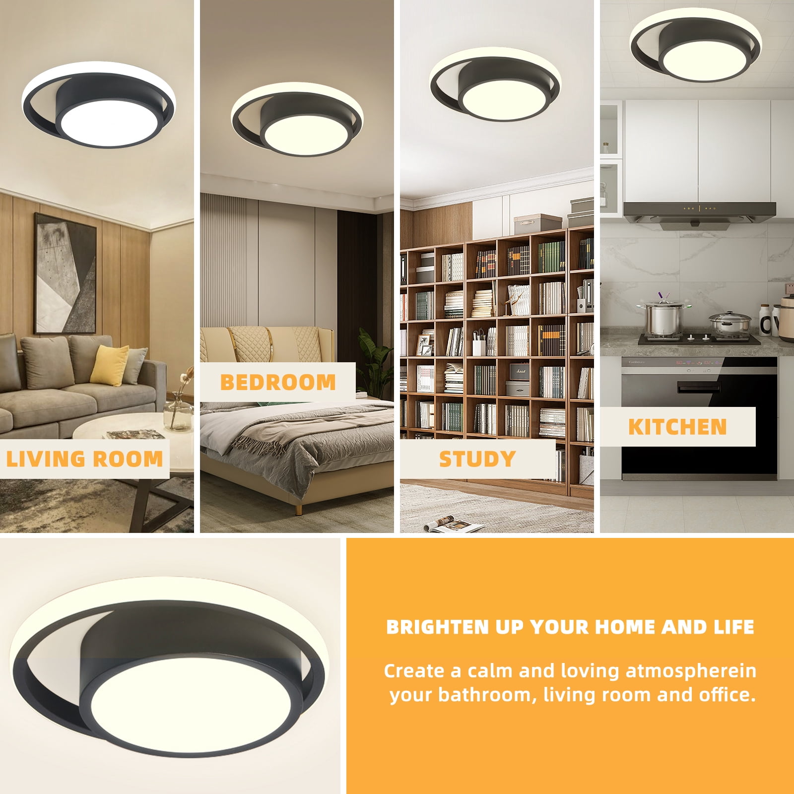 Modern Led Ceiling Light Round Ceiling Lamp Including Bulbs Warm Light 3000K Fixtures For Bedroom Kitchen Study Stair Hallway Small Aisle Lamp Corridor Light (Black)
